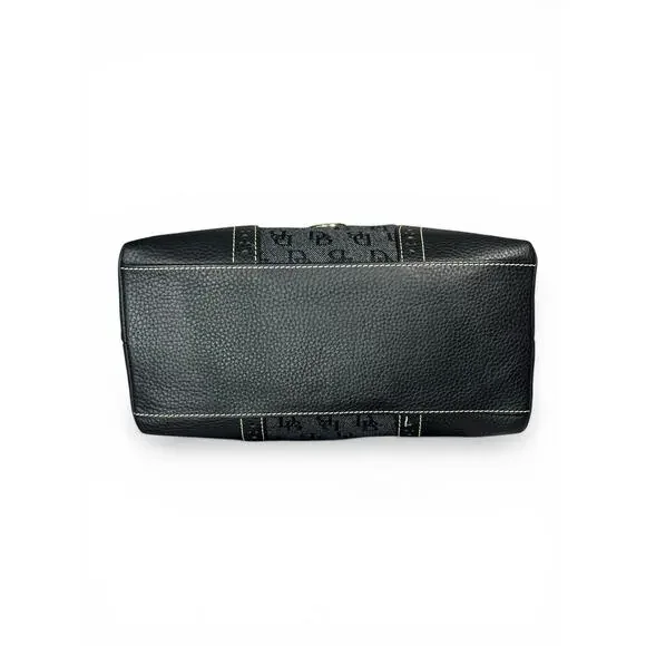 Vintage Dooney & Bourke Signature Monogram Hobo Bag Black Navy Blue / Gray - Picture 7 of 13